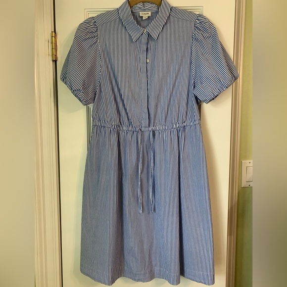J Crew Factory Blue Pin Striped Cotton Preppy Dress Size 10 - Picture 1 of 4